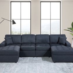 New Black Or Gray Double Chaise Sectional Sofa Couch 