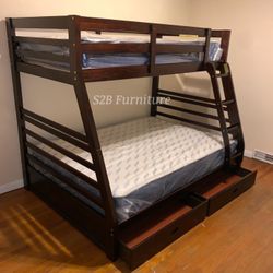 Twin Full Espresso Bunkbed With Ortho Mattress Included!!