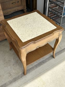 Wooden Accent Table w Marble Top