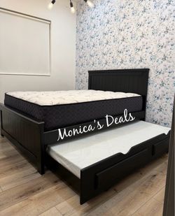 Queen Solid Wood Bed With Twin Trundle And Both Mattresses $840