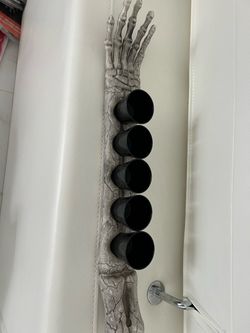Skeleton Hand Shot Glass Holder with 5 Black Glasses