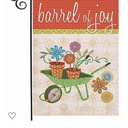 Flag Only— Hzppyz Barrel of Joy Garden Flag Double Sided, Spring Summer Gardening Cart Flower Decorative House Yard Outdoor Small Burlap Flag Decor, H