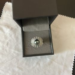 Tahitian Pearl Ring Silver Adjustable 