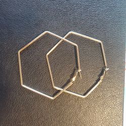 Fashion Statement Long Geometric Shaped Golden Hoop Earrings.  New! Firm Price. 