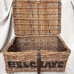 Large Antique English Wicker Hamper Basket