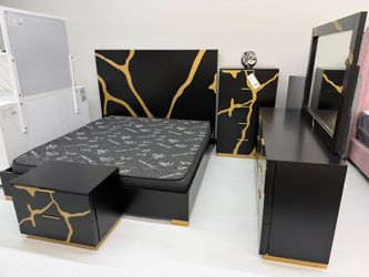 Modern Black & Gold Bedroom Set 🖤🏆