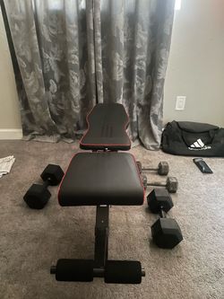Yoleo weight bench - 2 Cap 30lb dumbbells - 2 crap 15lb