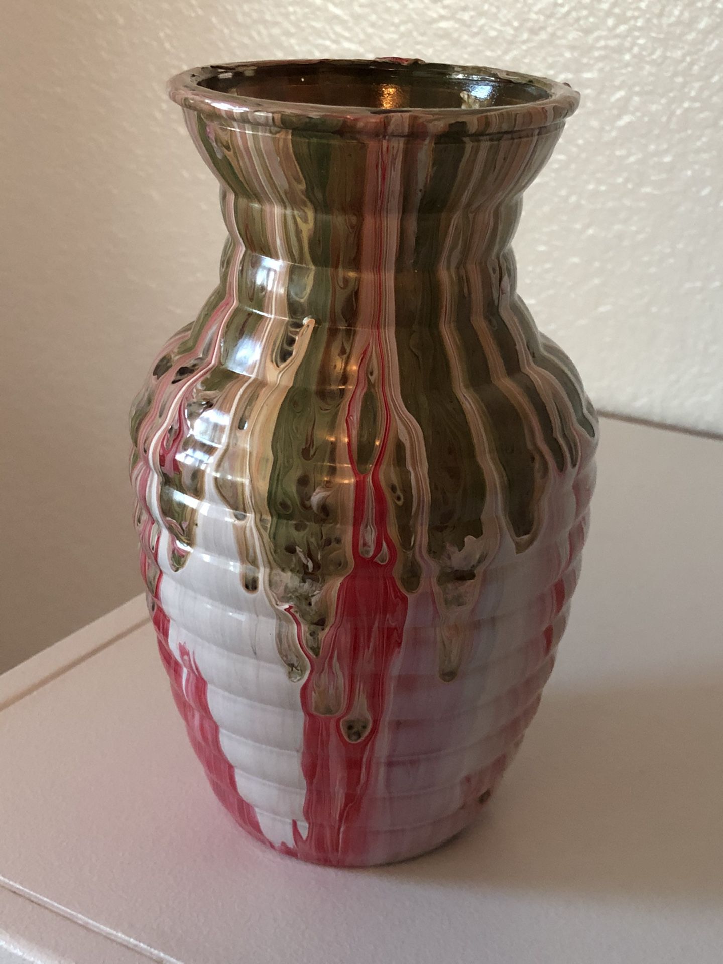 New Glass Acrylic Painted Vase: 8” Tall