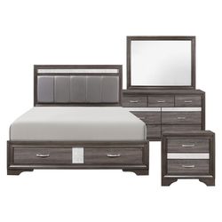 Brand New Gray Storage Queen Bedframe + Dresser + Mirror + Nightstand 4PCs Set