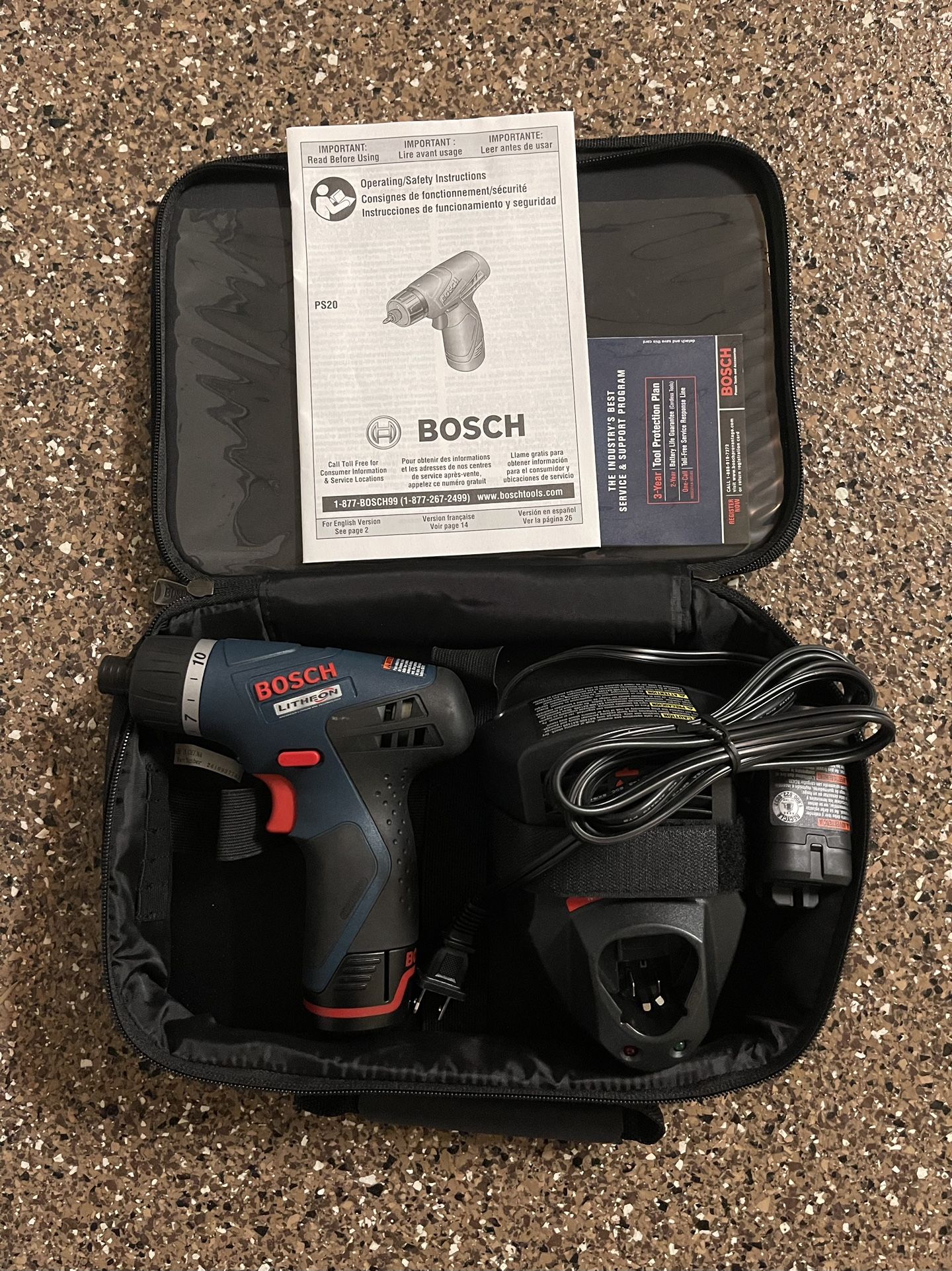 Bosch Rechargeable Cordless Driver Drill PS20 with extra battery for