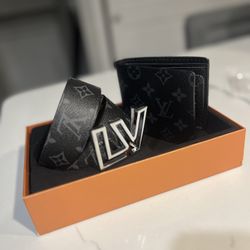 Louis Vuitton Belt Wallet Gift set monogram black 