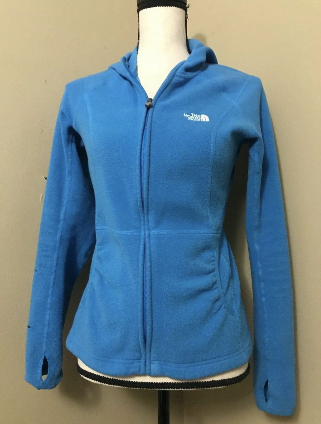 THE NORTH FACE Polartec Turquoise Blue Hooded Fleece Jacket Hoodie Womens Small