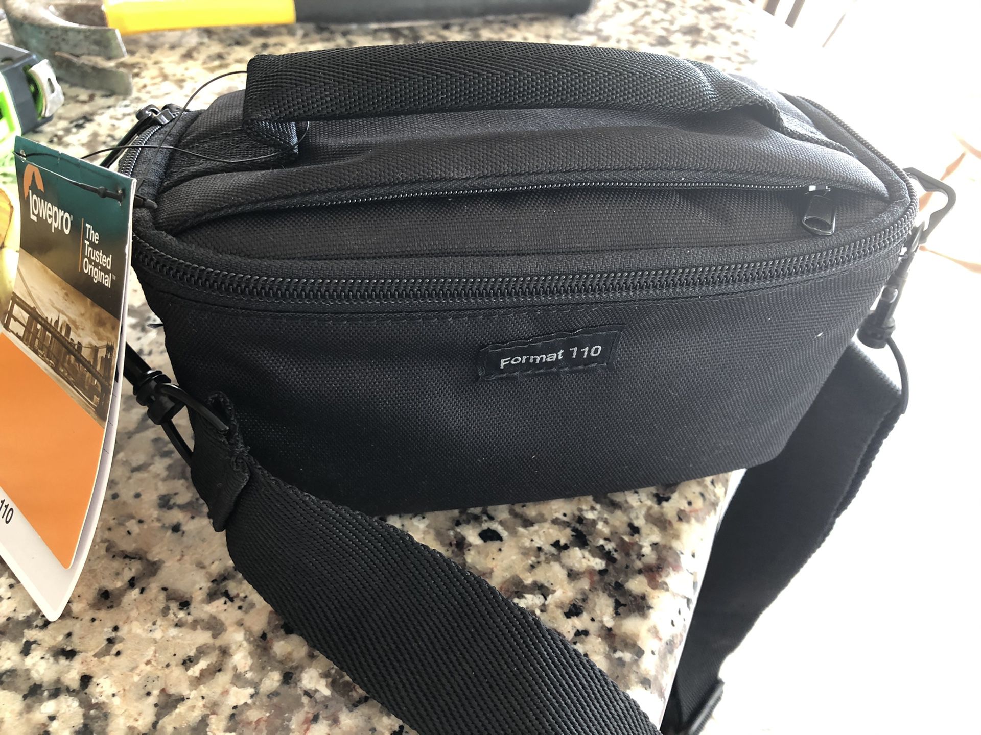 New camera bag with tags
