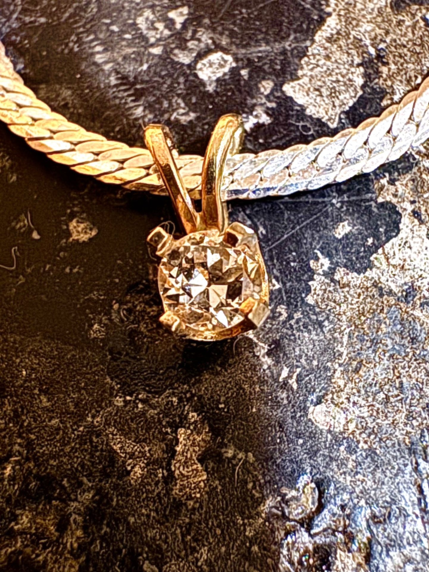 14k Pendant W/ Real Diamond On A Beautiful 18” Flat Snake Sterling Necklace.