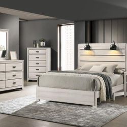 Brand New Biege Queen Platform Bedframe + Dresser + Mirror + Nightstand 4PCs Set