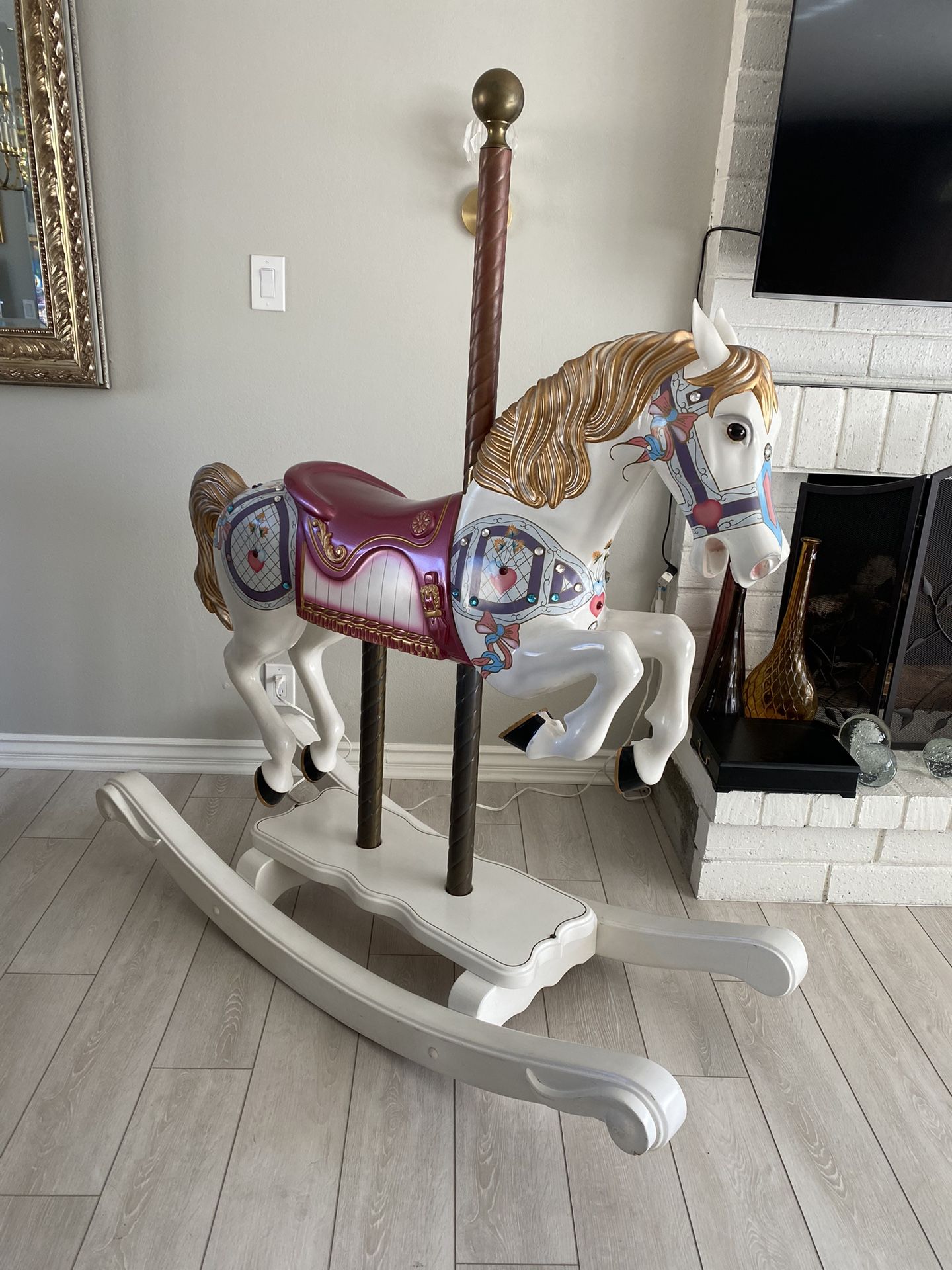 Full Size Carousel Rocking Horse White Beautiful !