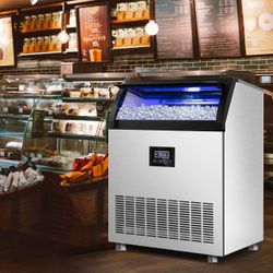 Commercial Ice Maker Machine 360LBS/24H with 77LBS Large Ice Storage Bin, 126Pcs Clear Ice Cubes in 11Mins, Stainless Steel Under Counter Industrial I