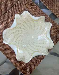 Vintage Murano Style Bullicante Art Glass Centerpiece Bowl - 10" Gold Fleck