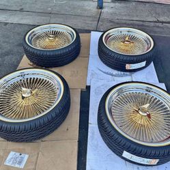 22's Gold Center Spokes With Vogues Package Deal We Do Finance Wire Wheels On Sale