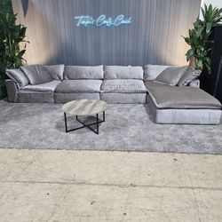 RH- Gray Velvet Restoration Hardware Original Cloud Couch (5pc) | Luxe