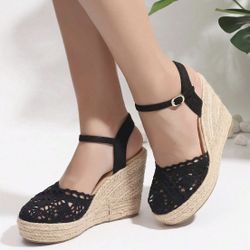 Black Mesh lace Wedges