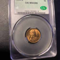 1955-D CAC Lincoln Cent MS 65 RD