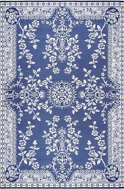 Outdoor Rug, Reversible Plastic Mat for Patio, Porch, Deck, Kitchen & Bath, Garland, 4' x 6', Blue White
