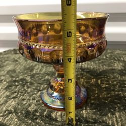 Vintage Indiana Carnival Glass Amber Gold Compote On Pedestal 