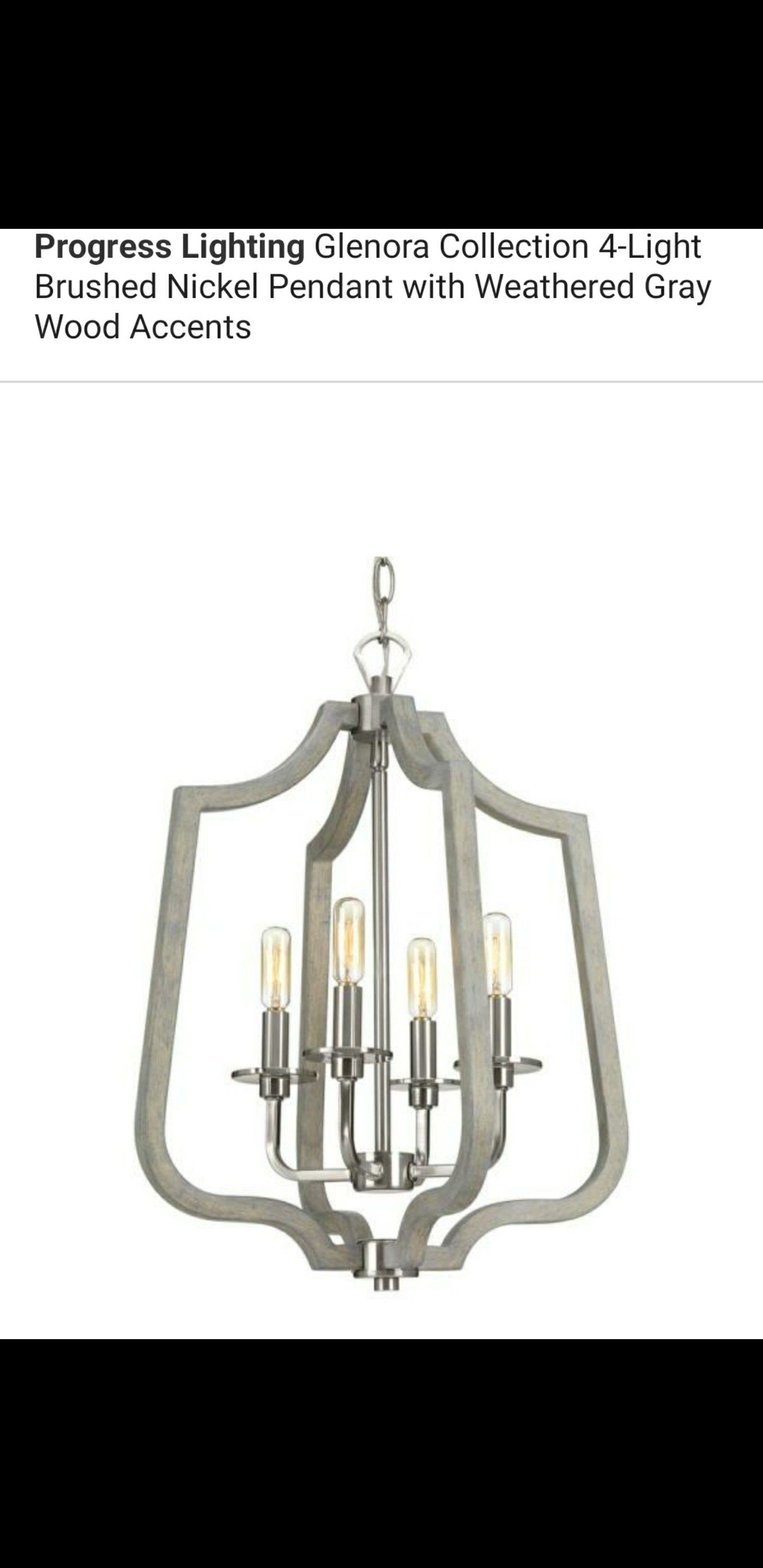 4 light brushed nickel pendant with wood accents