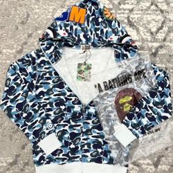 Blue Bape Hoodie Large New