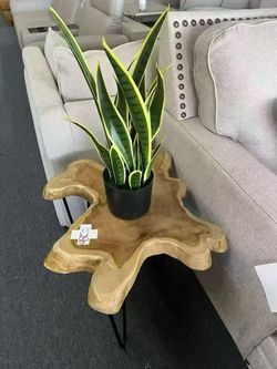 Live Edge Wood Slab Side Table，$280