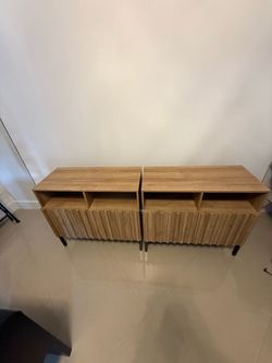 Mopio Norwin Fluted Oak Storage Cabinet / Buffet / Media Console – Set of 2 – Like New  (Currently on Amazon for $510.00)