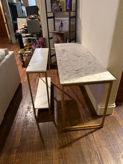 Glam Rectangular Faux marble White large and small console tables