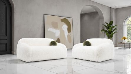 💝  Sofa and Loveseat, Darwen Contemporary White Fur, Plush, New in the Box.