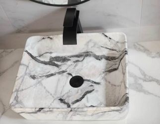White marble look Ceramic vessel sink