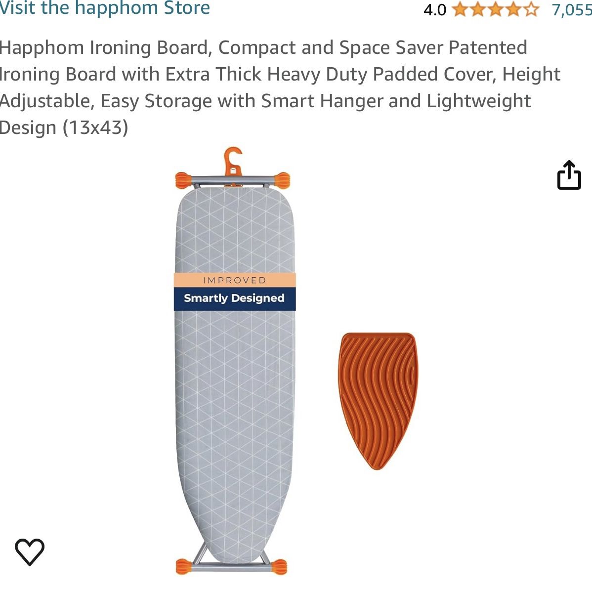Happhom Ironing Board, Compact and Space Saver Patented Ironing Board with  Extra Thick Heavy Duty Padded Cover, Height Adjustable, Easy Storage with