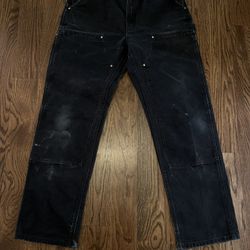Vintage Carhartt Double Knee Front Dungaree Pants Black Men’s 36x34