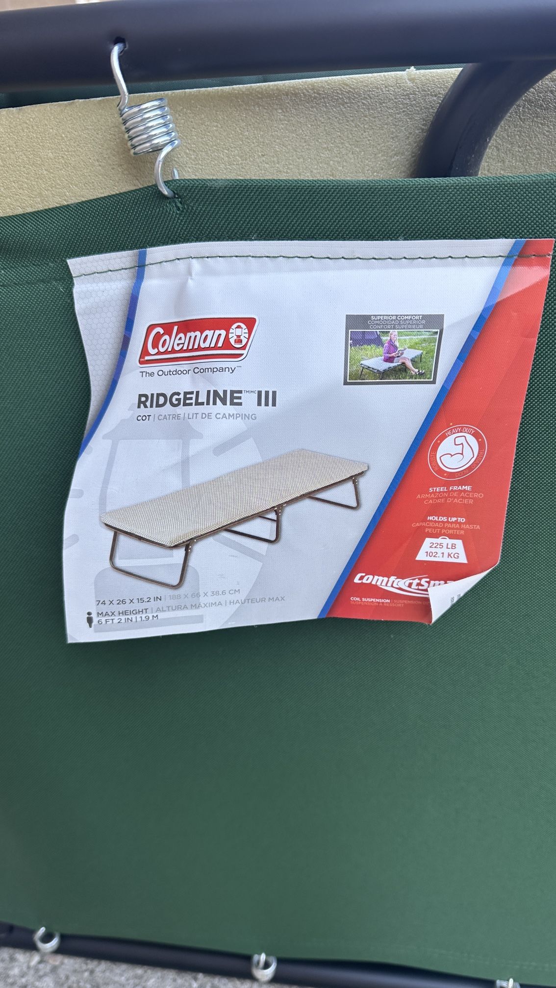 Coleman ComfortSmart Big & Tall Cot with Mattress Pad Folding Steel Camp Bed with Plush Pad for Comfort Camping Lounging Elevated Sleeping Guests