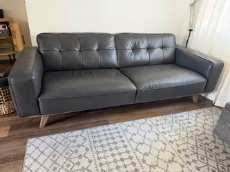 Gray Leather Tufted Mid-Century Sofa Luke New!