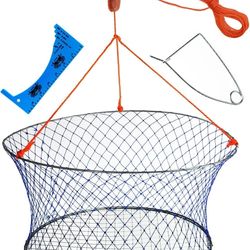 NEW! Wire Grid Bottom Crab Nets Two Ring Crab Kit with Harness and Bait Clip 24”x20”x12”