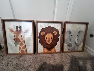 Safari Animal Framed Wall Art Set of 3