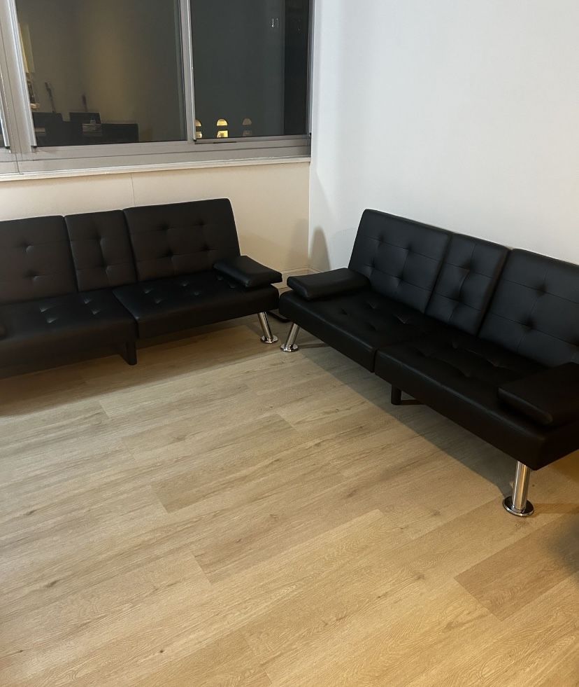 modern Black Faux Leather Futon Set