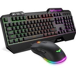 Havit Wired Gaming Keyboard Mouse Combo LED Rainbow Backlit Gaming Keyboard RGB Gaming Mouse Ergonomic Wrist Rest 104 Keys Keyboard Mouse 4800 DPI