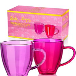Dragon Glassware x Barbie Espresso Cups - 6 oz Pink and Magenta Double Walled Glass Coffee Mugs Set of 2 - Barbie Dreamhouse Collection - Insulated Gl