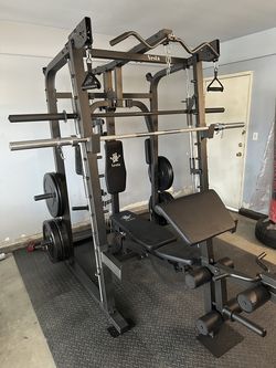 Vesta Fitness Smith Machine 2001 w/Bench Attachment | 230lb Bumpers Weights | 7ft Olympic Bar | Fitness | Gym Equipment | FREE DELIVERY & INSTALL🚚