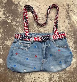 Handmade Y2K Style USA Patriotic Denim Shoulder Bag.
