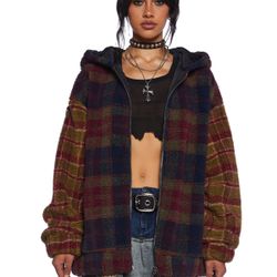 Current Mood I DON’T CARE HOODED SHERPA JACKET Size M