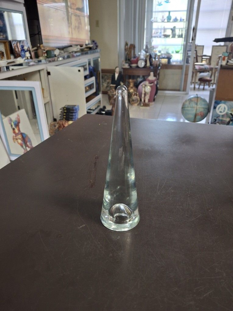 Clear Pressed Glass Obelisk Paperweight 7" Tall