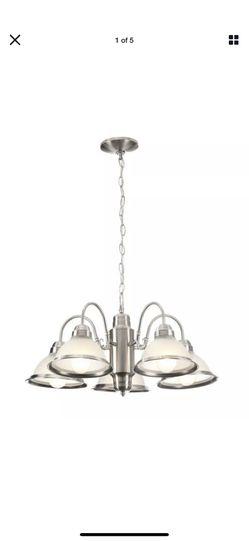 Hampton Bay Halophane 5-Light Brushed Nickel Chandelier with Frosted Glass Shade