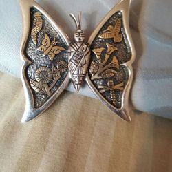 Butterfly brooch silver and gold